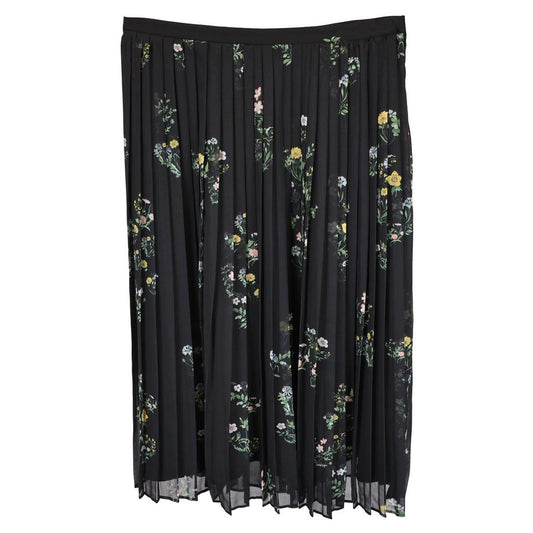 Max Mara Studio Pleated Floral Print Skirt in Black Polyester