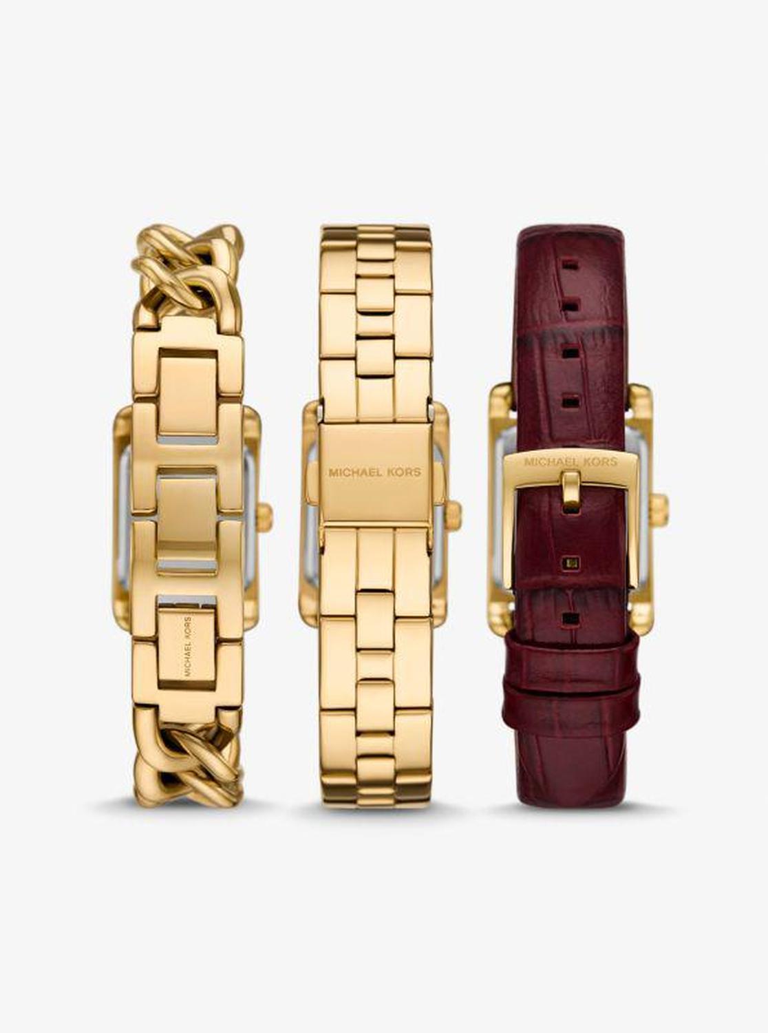 Petite Monroe Gold-Tone and Crocodile-Embossed Leather Watch Strap Set