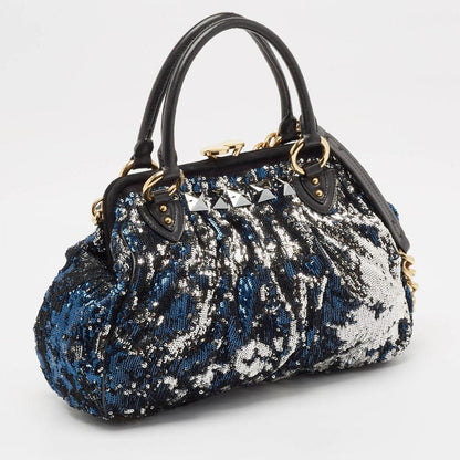 Black/blue Sequin Suede And Leather New York Rocker Stam Satchel