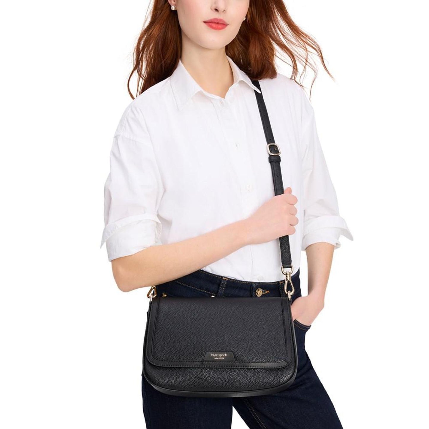 Hudson Pebbled Leather Flap Small Shoulder Bag