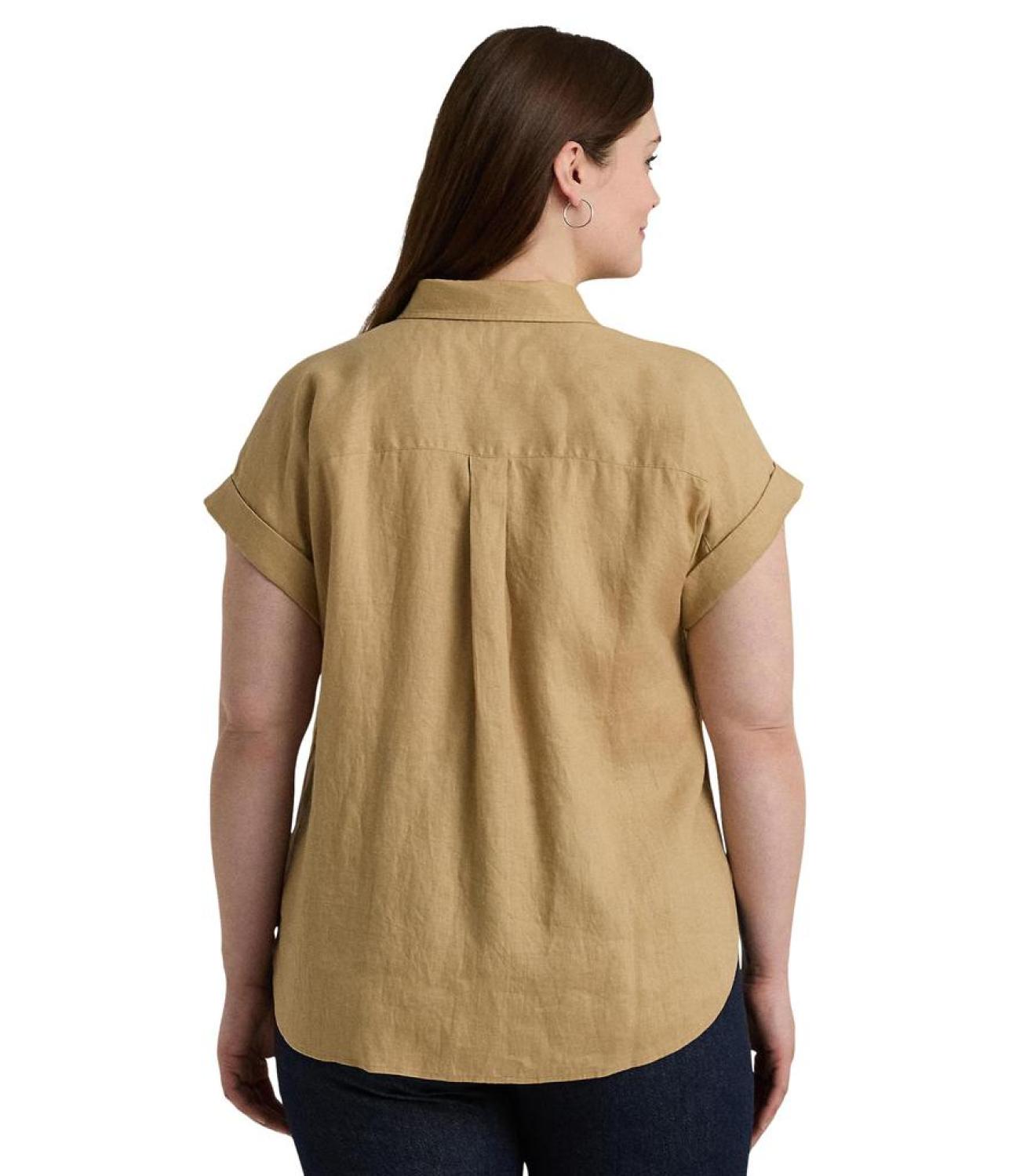 Plus-Size Linen Dolman-Sleeve Shirt