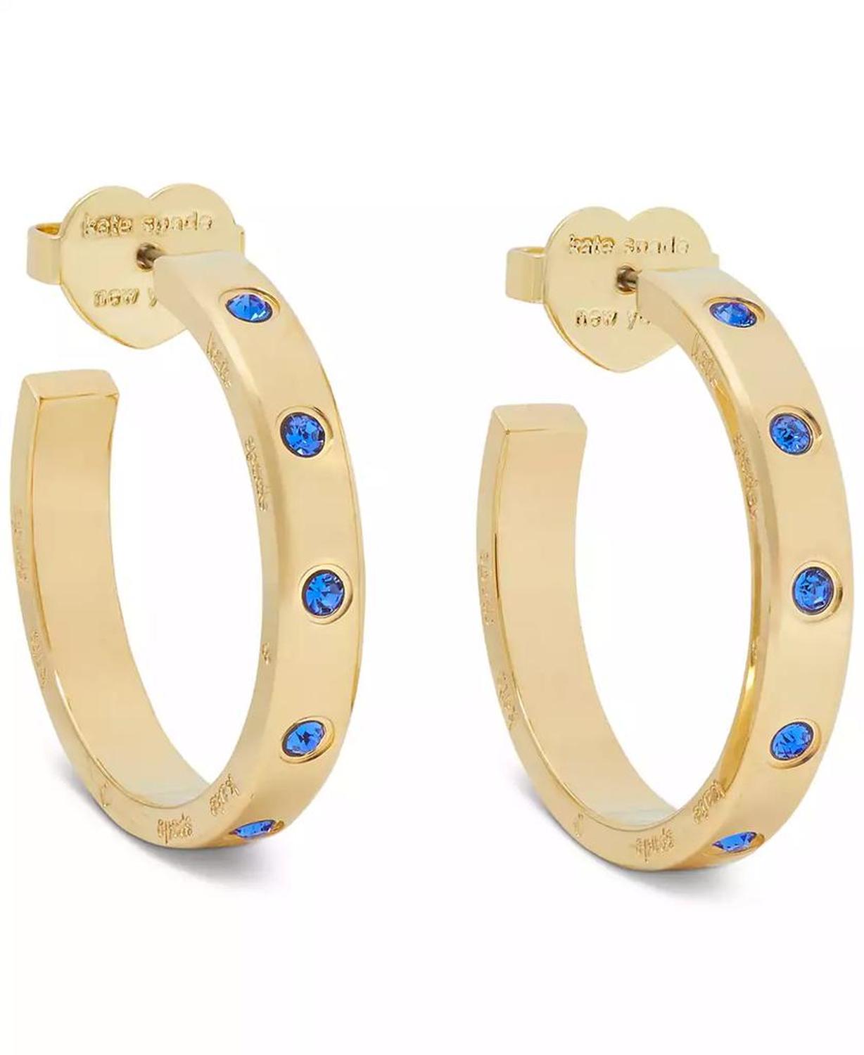 Gold-Tone Small Color Pavé Hoop Earrings, 1"