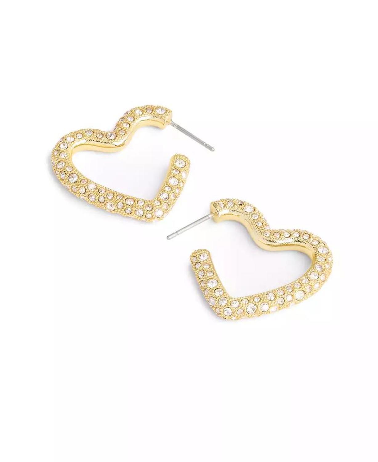 Faux Stone Pave Heart Hoop Earrings