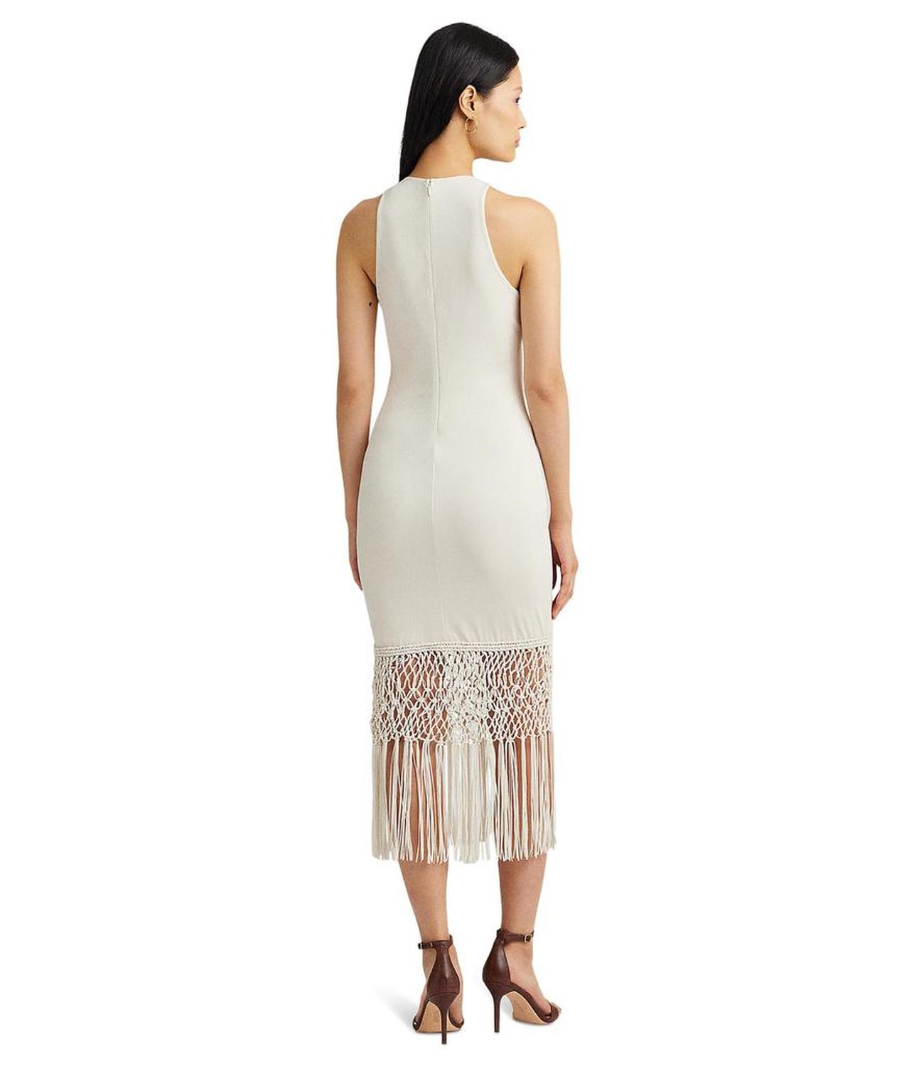 Fringe-Trim Sleeveless Cocktail Dress