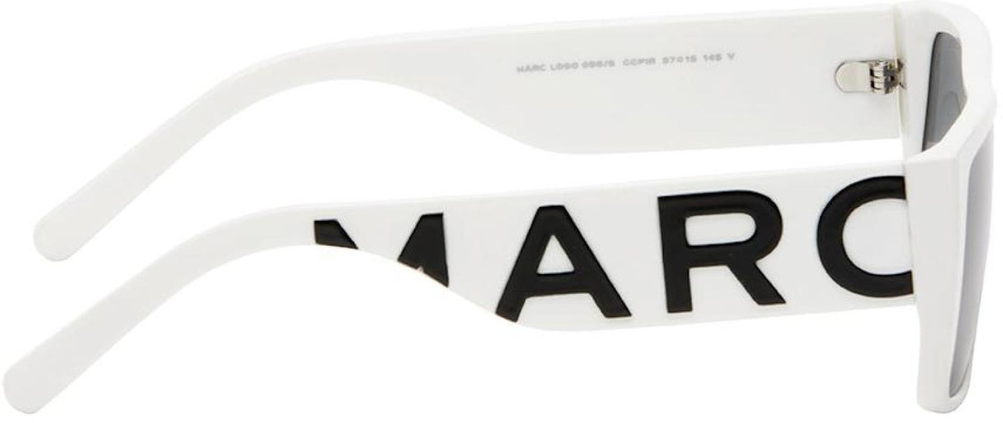 White Text Logo Rectangular Sunglasses