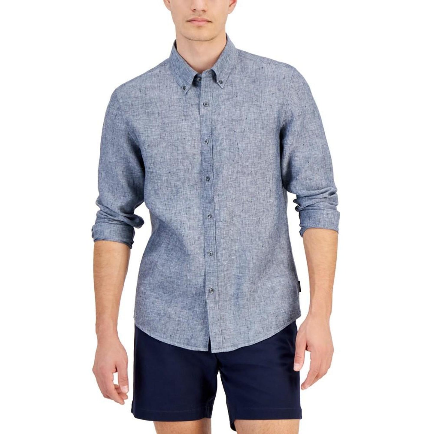 Men's Slim Fit Long Sleeve Button-Down Linen Shirt