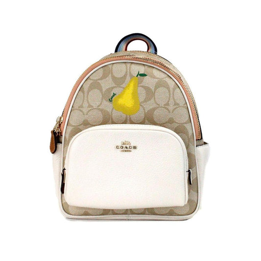 COACH Mini Court Signature Pear Motif Shoulder Backpack Bookbag Bag Chalk Women's Taffy