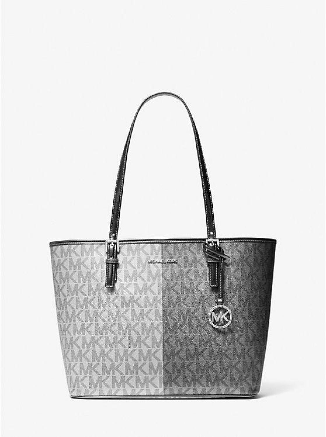 Jet Set Medium Two-Tone Metallic Signature Logo Tote Bag