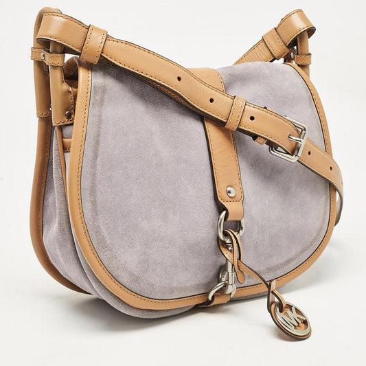 Michael Kors Brown/lilac Suede Saddle Shoulder Bag