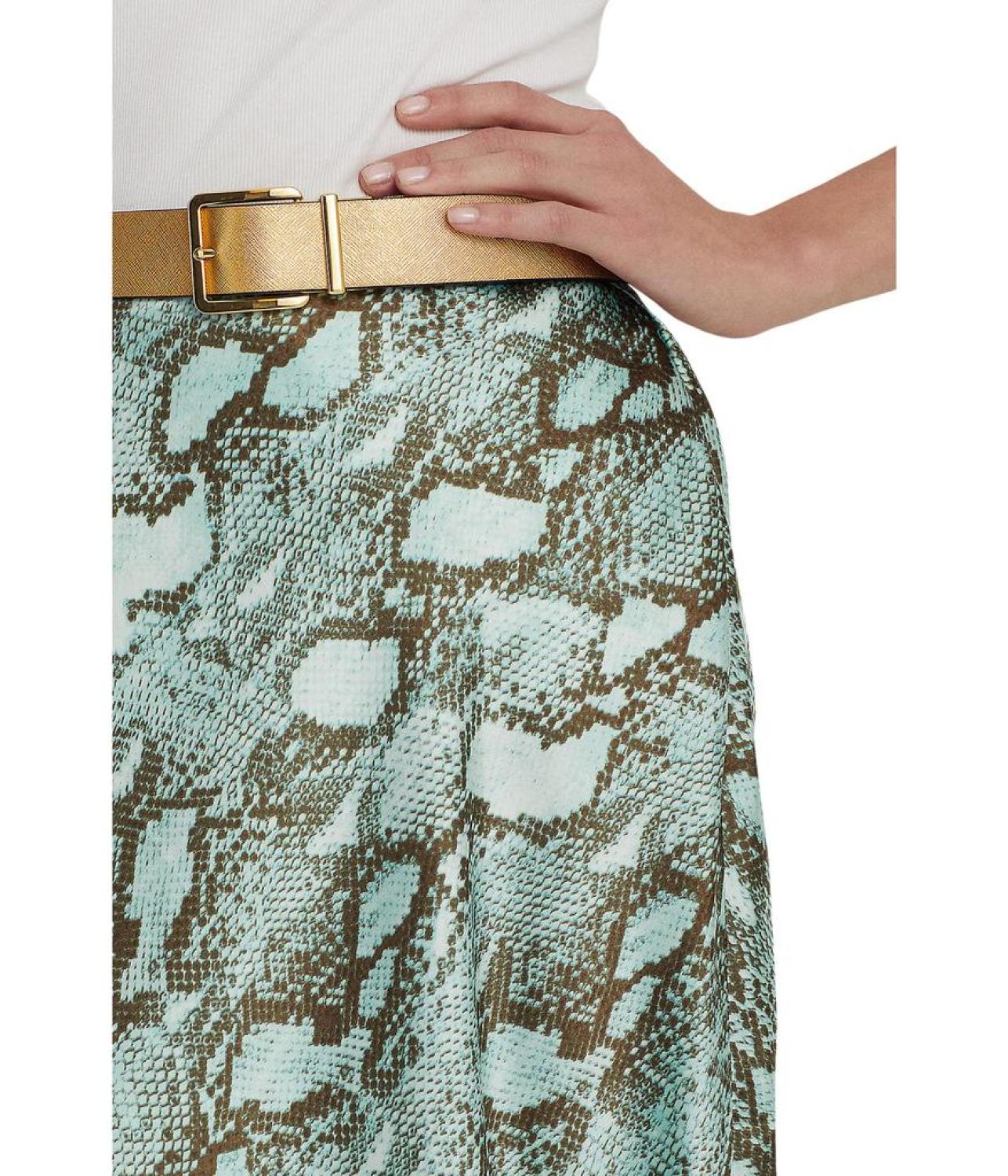 Snakeskin Print Satin Charmeuse A-Line Skirt