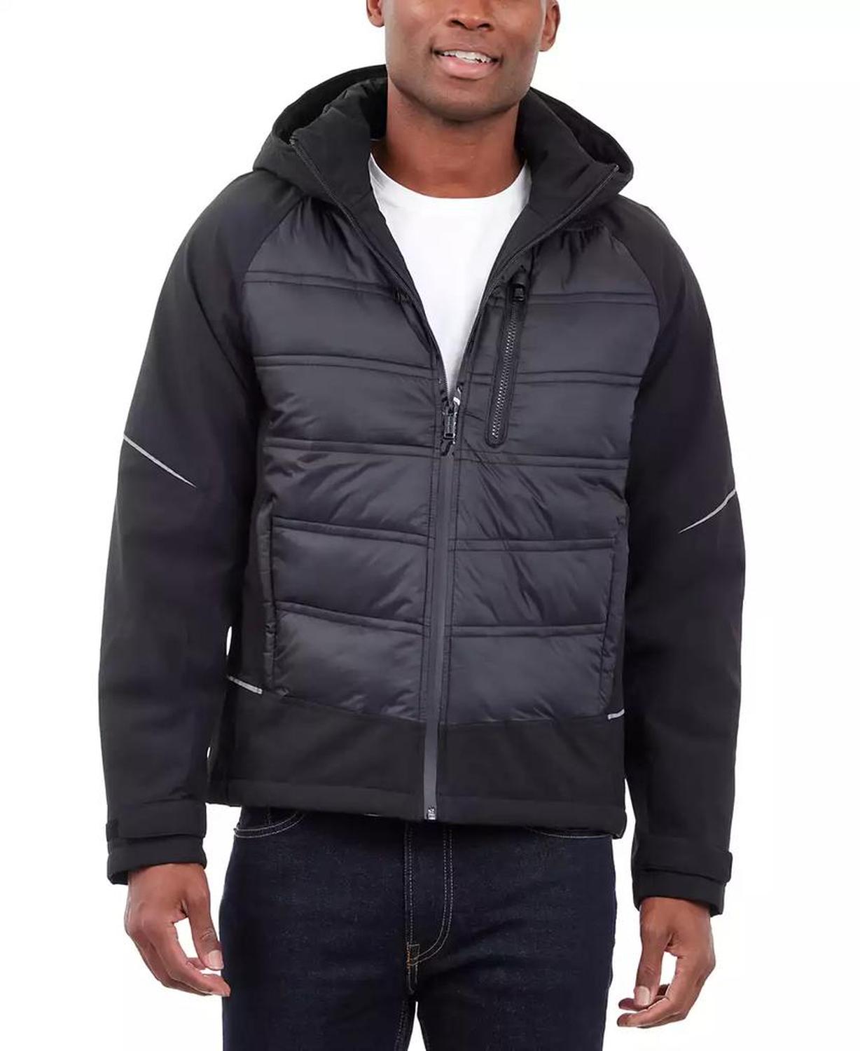 Men's Mixed-Media Full-Zip Hooded Jacket