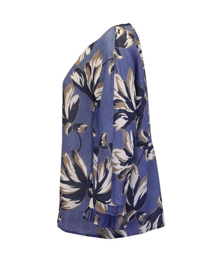 'S Max Mara Eleonor Floral Blouse in Blue Ramie