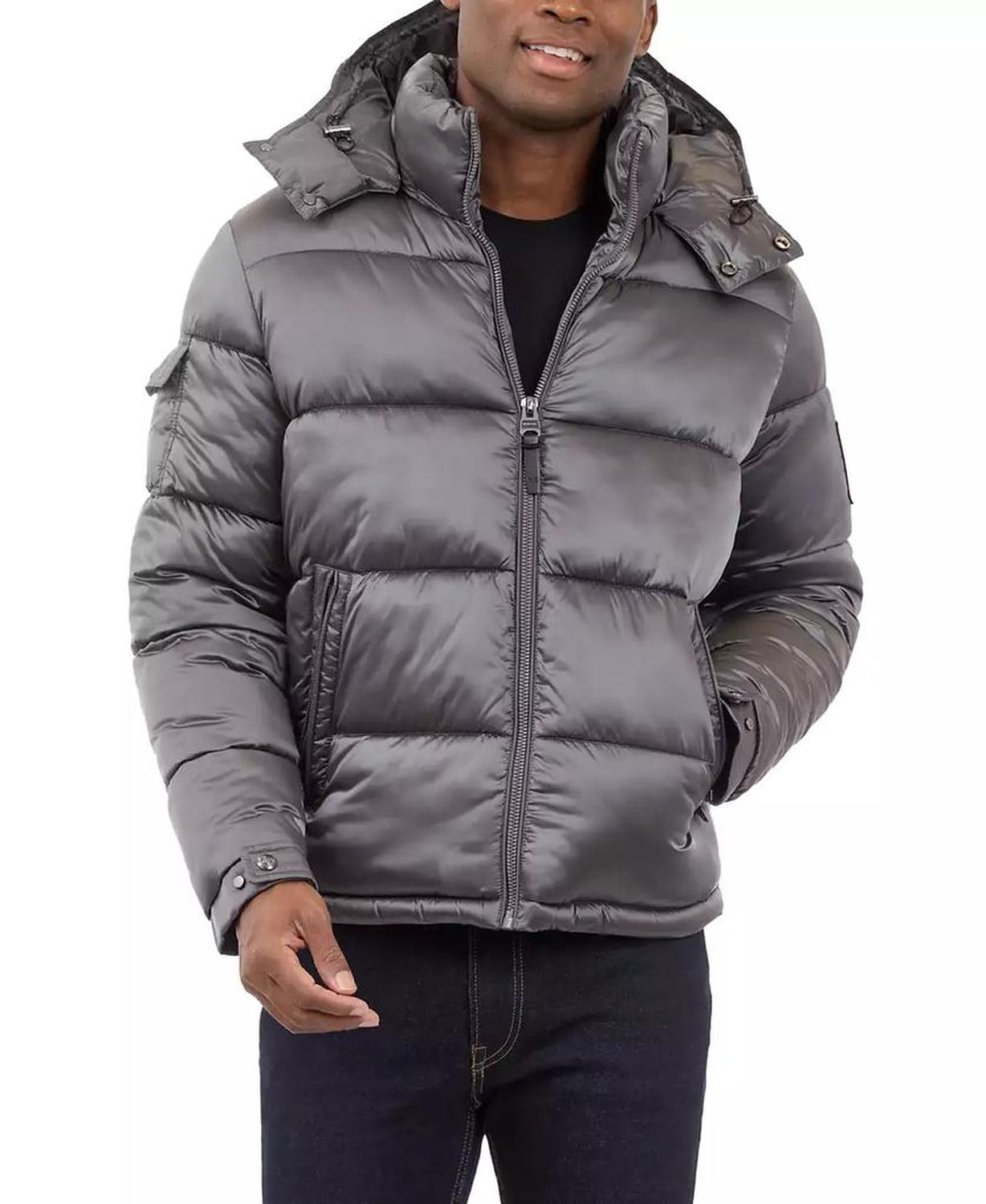 Men's Heavyweight Metallic Finish Hooded Puffer Jacket