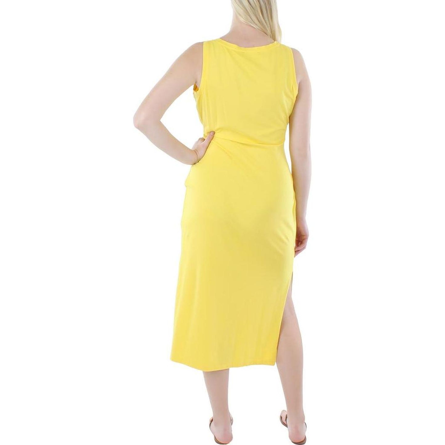 Womens Sleeveless Tie-Front Midi Dress