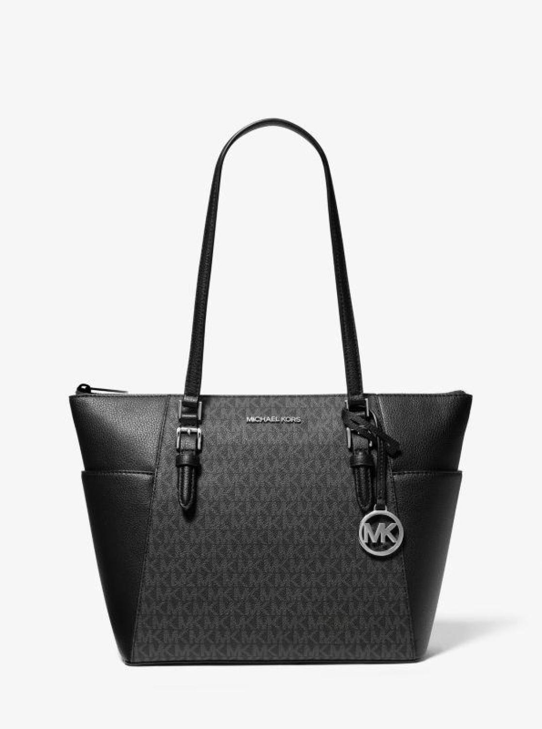 Charlotte Large Logo and Leather Top-Zip Tote Bag