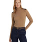 Petite Faux Leather Trim Ribbed Turtleneck