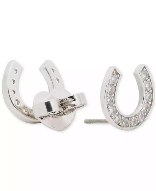 Silver-Tone Cubic Zirconia Pavé Horseshoe Stud Earrings