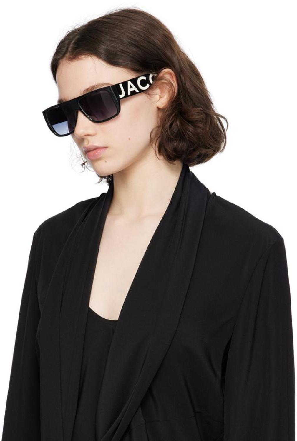 Black Text Logo Rectangular Sunglasses