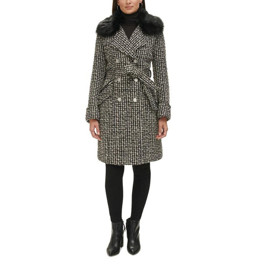 Women's Double-Breasted Faux-Fur-Collar Tweed Coat