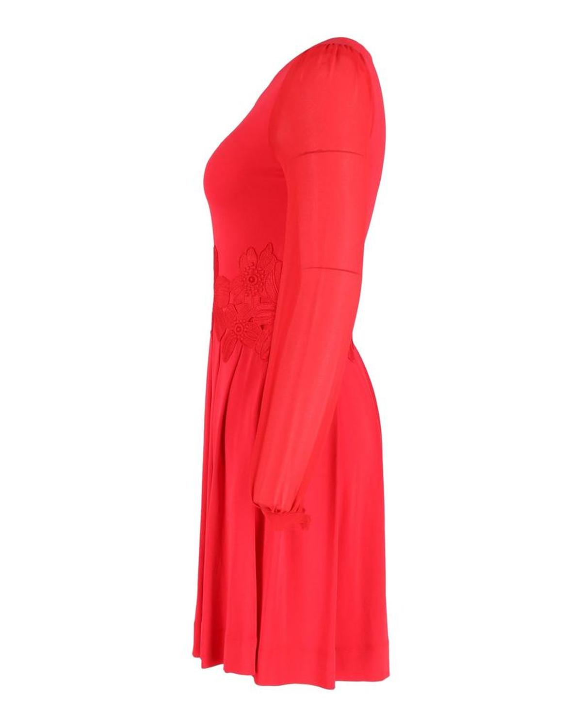 Michael Michael Kors Lace-Trim Long Sleeve Dress in Red Viscose