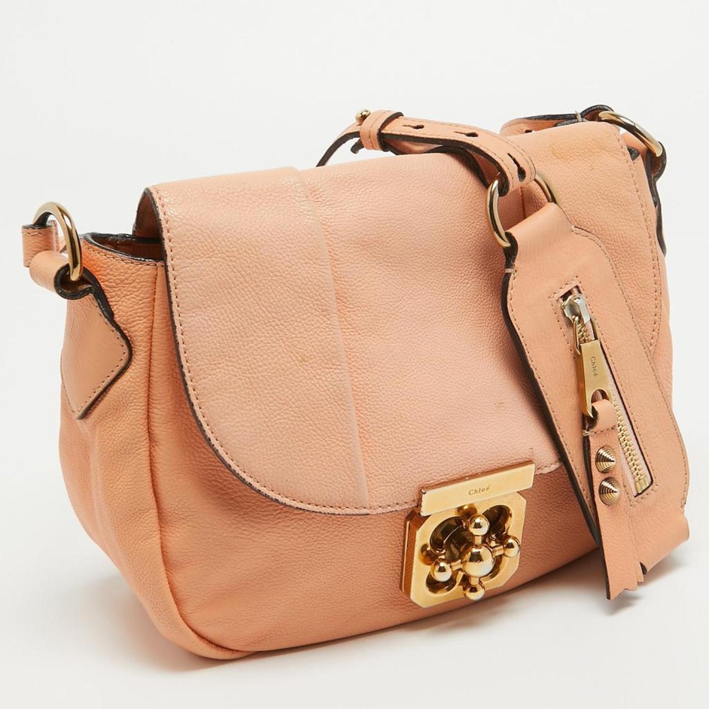 Chloe Peach Leather Elise Neo Folk Shoulder Bag