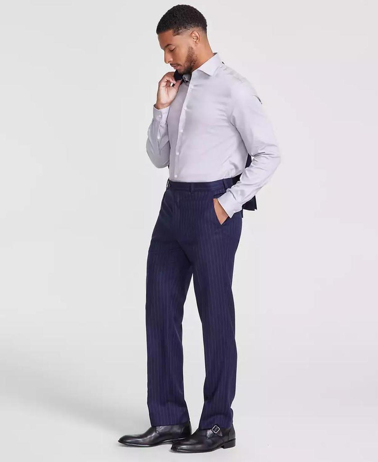 Men's Classic-Fit Pinstripe Wool-Blend Stretch Suit Separate Pants