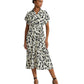 Leaf-Print Belted Crepe Dress