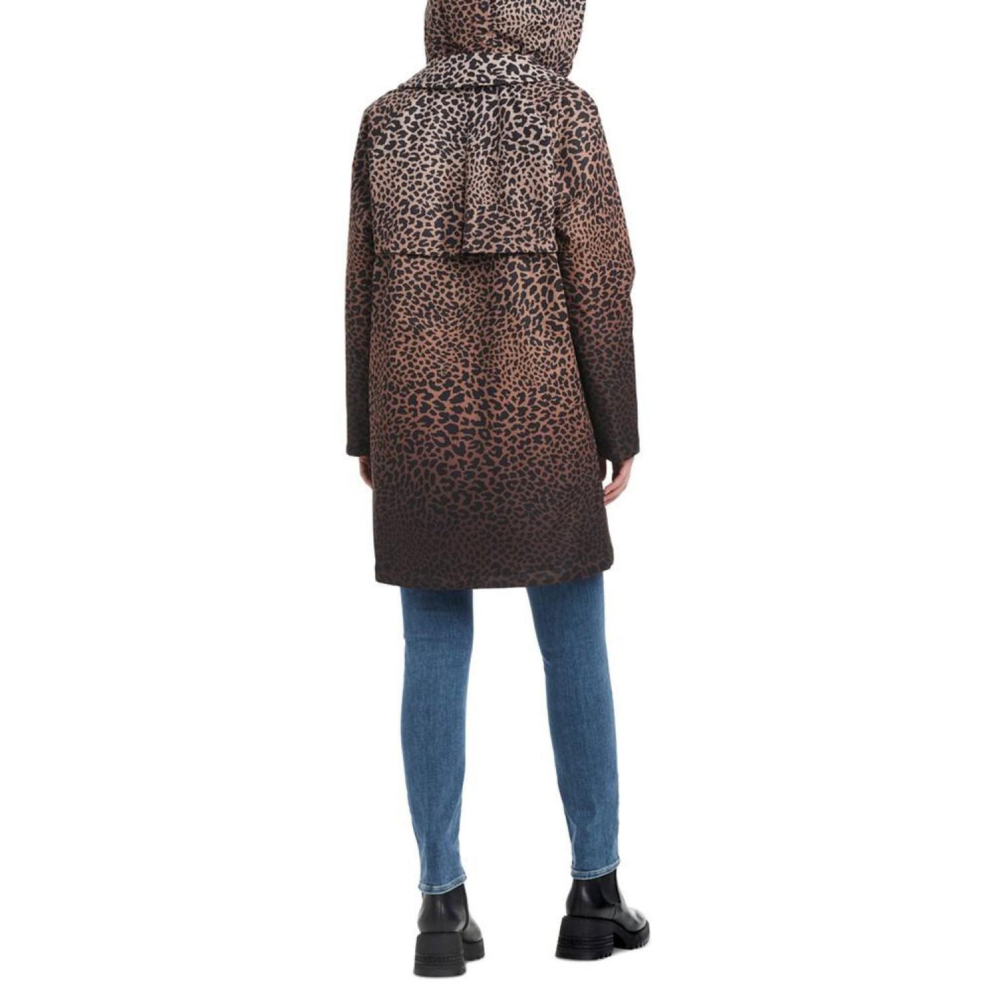 Women's Hooded Leopard-Print A-Line Raincoat