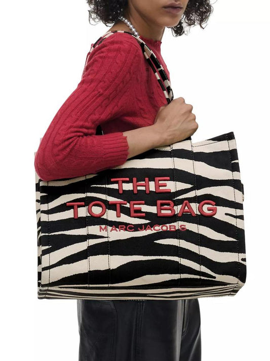 Zebra-Print Canvas Large Tote Bag