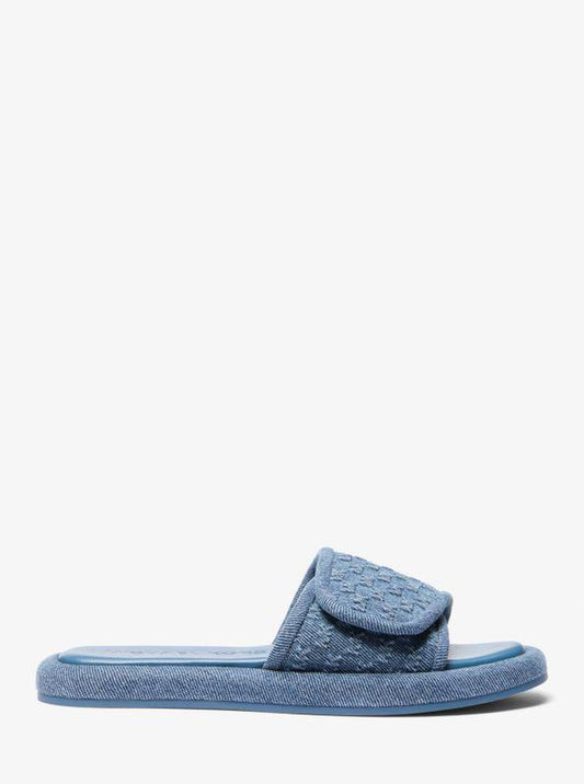 Suki Logo Embossed Denim Slide Sandal