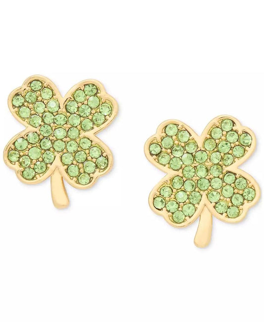 Lucky Charm Gold-Tone Pavé Crystal Clover Stud Earrings