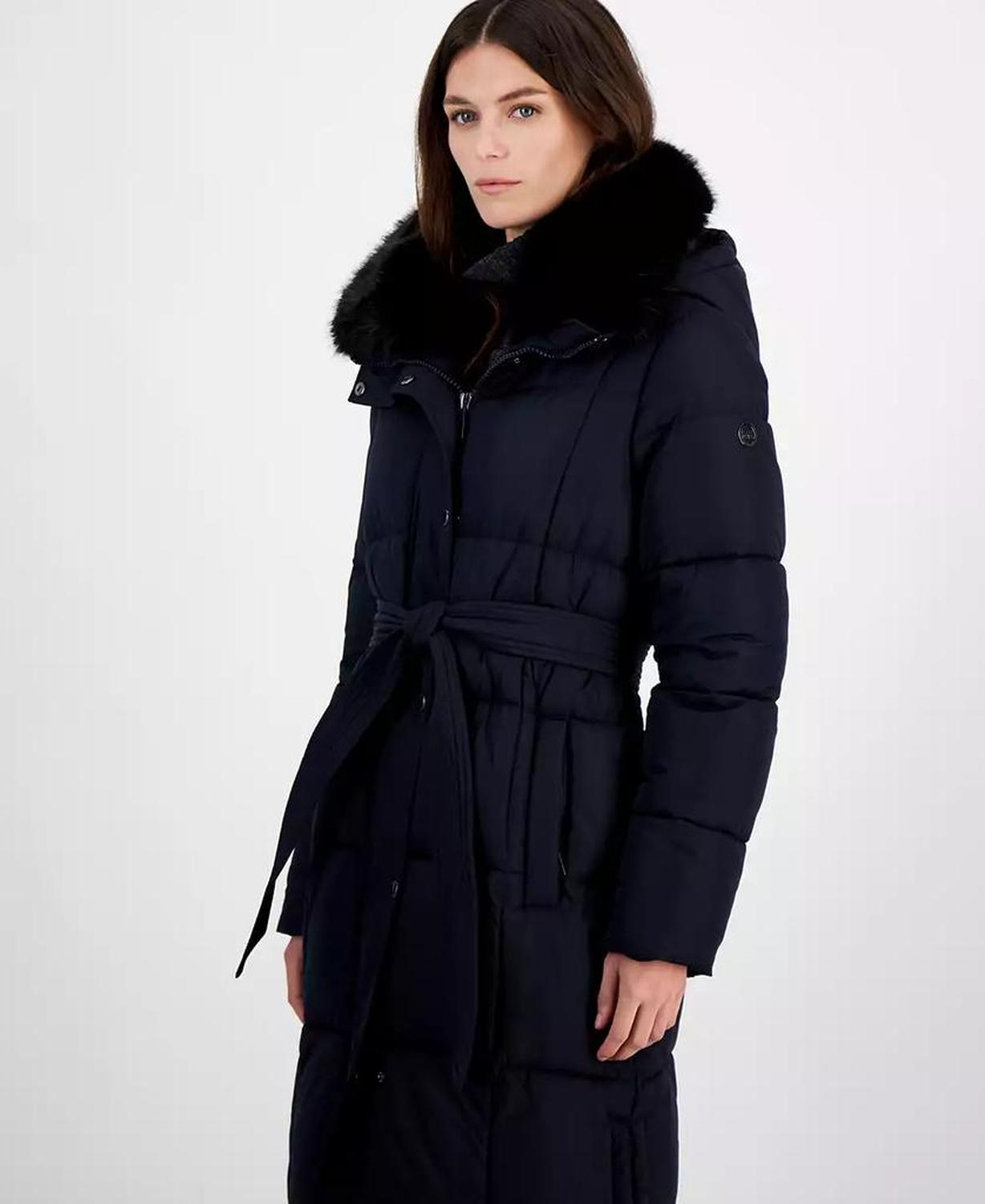 Women's Faux-Fur-Collar Belted Puffer Coat, Created for Macy's