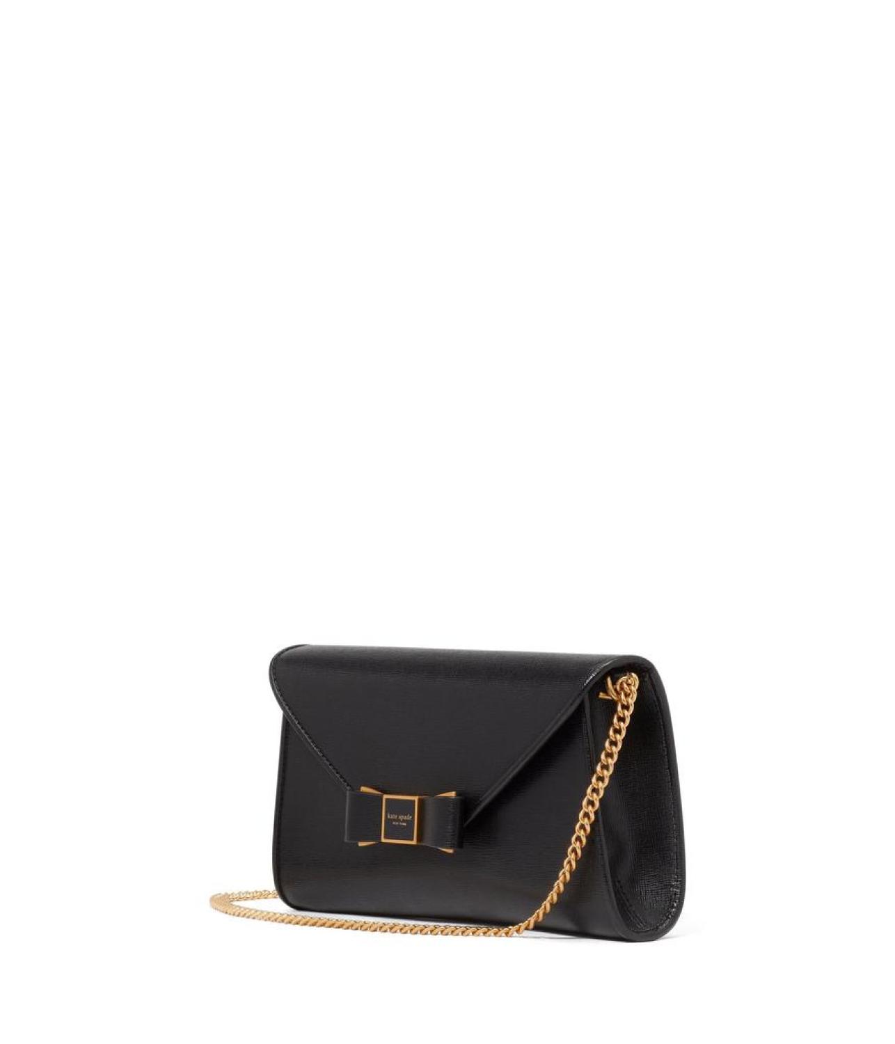 Morgan Bow Embellished Saffiano Leather Envelope Flap Crossbody