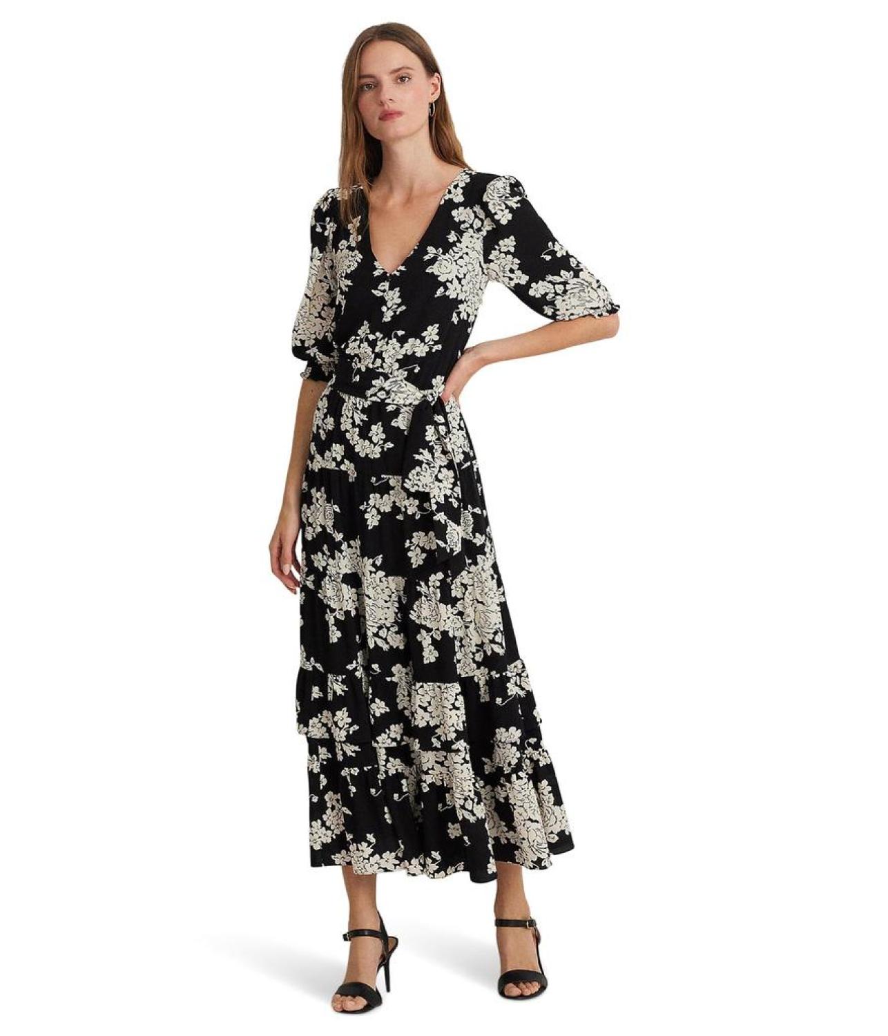 Floral Belted Bubble Crepe Dress