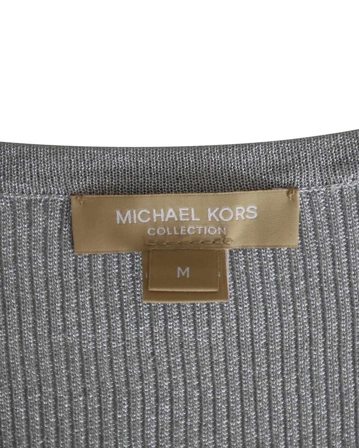 Michael Kors Collection Metallic Ribbed Knit Top in Silver Viscose