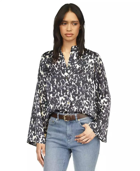 Women's Printed Button-Front Flare-Sleeve Top