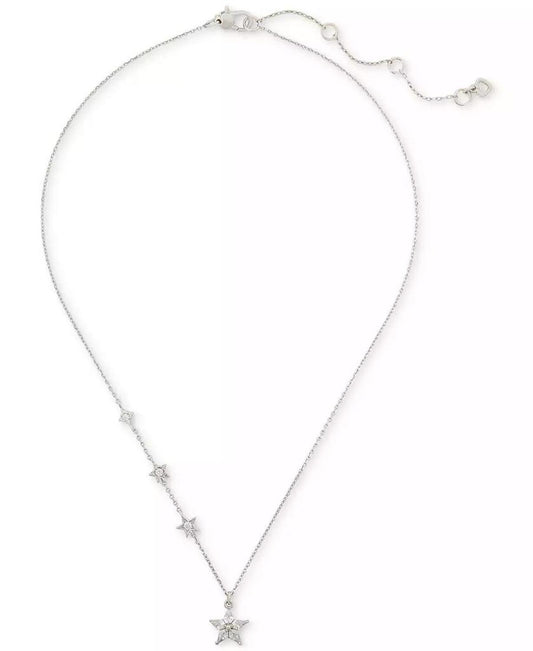 Silver-Tone Cubic Zirconia Multi Star Pendant Necklace, 16" + 3" extender