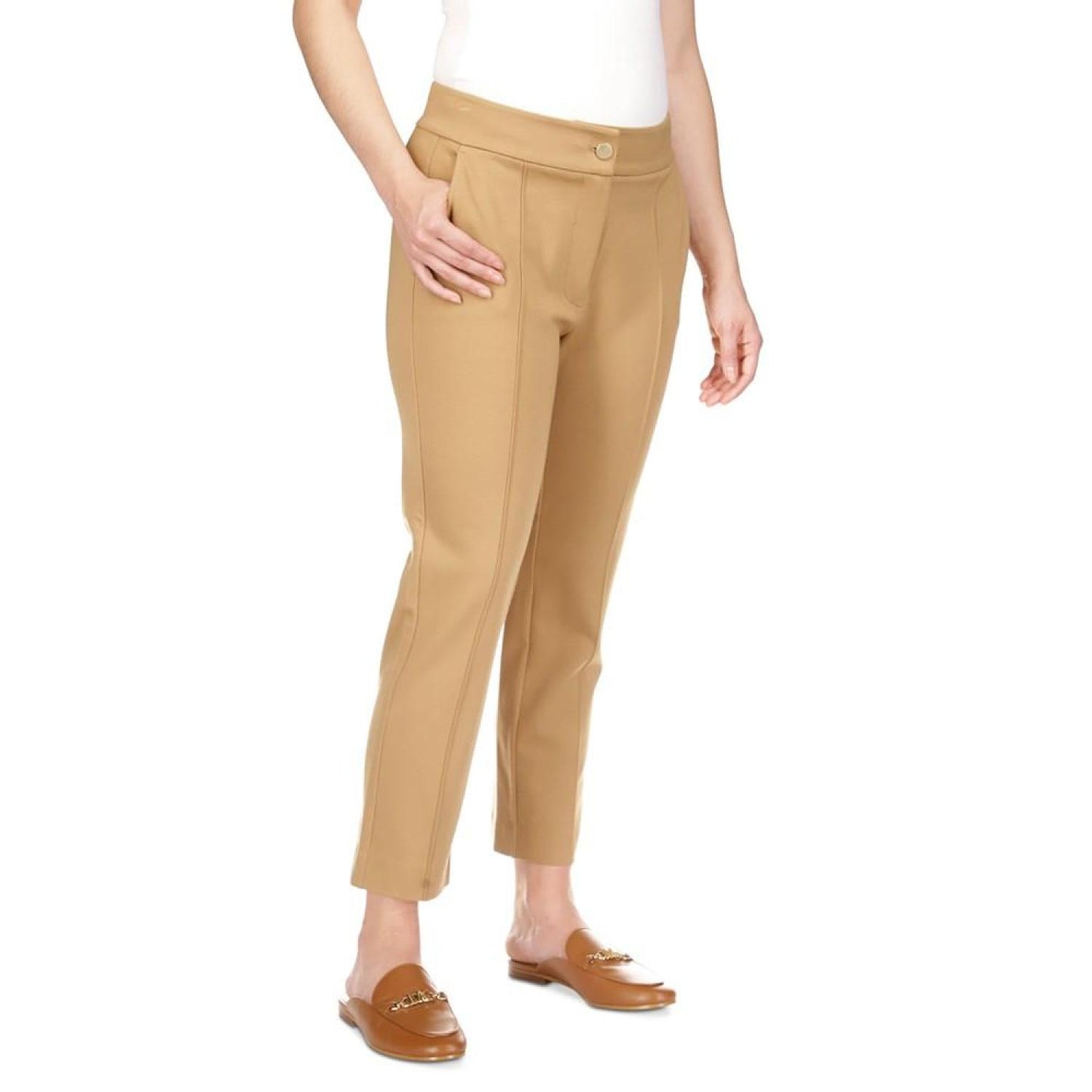 Petite High-Rise Ponte Pintuck Pants