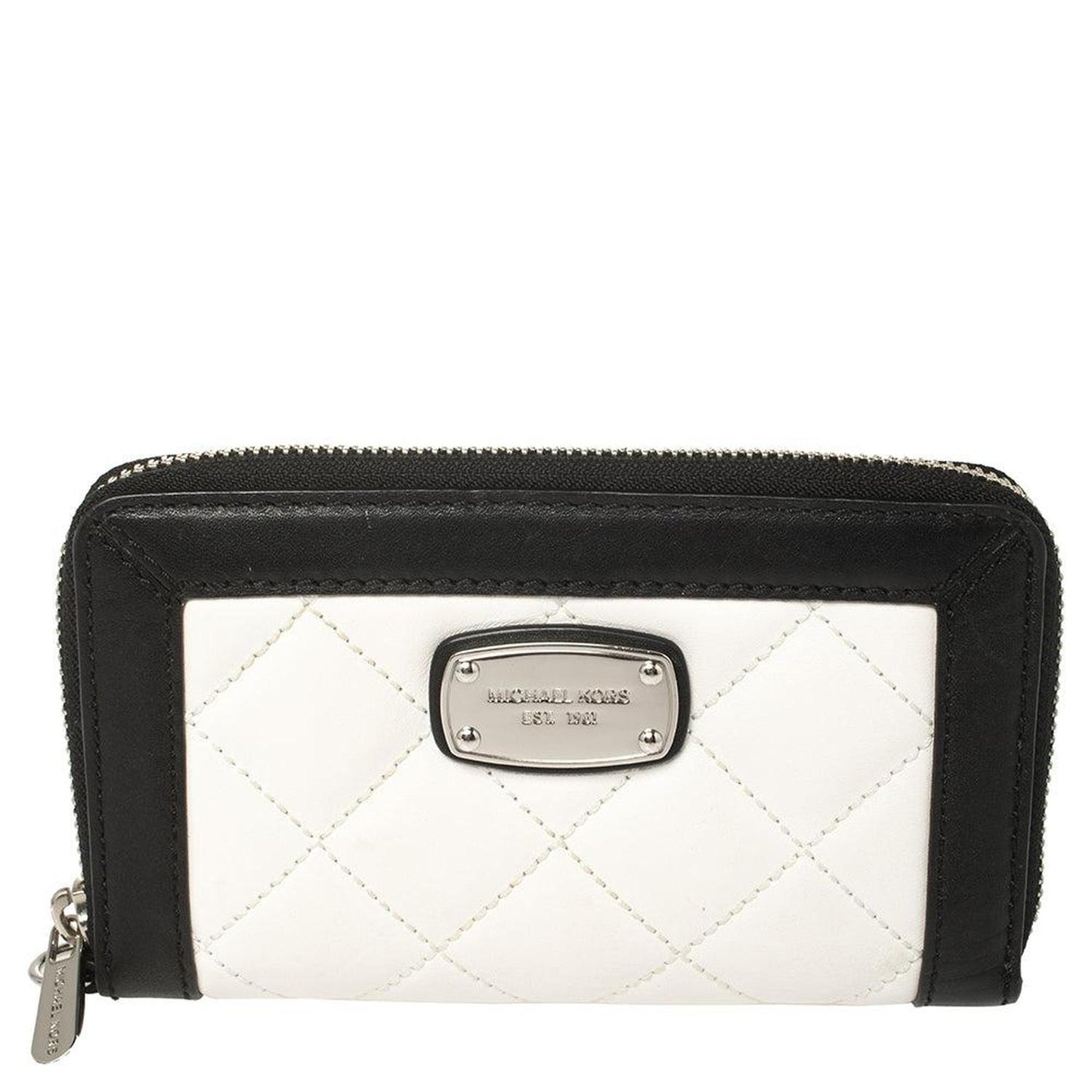 Michael Kors White/black Quilted Leather Wristlet Wallet