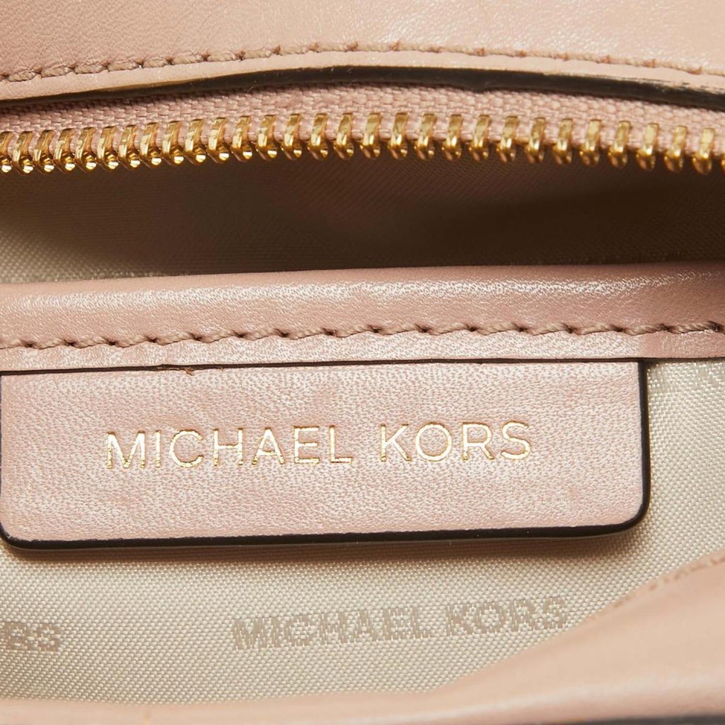 Michael Kors Old Rose/beige Signature Coated Canvas And Leather Floral Applique Ginny Crossbody Bag