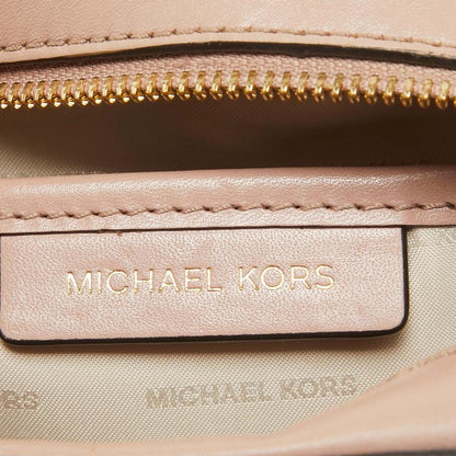 Michael Kors Old Rose/beige Signature Coated Canvas And Leather Floral Applique Ginny Crossbody Bag