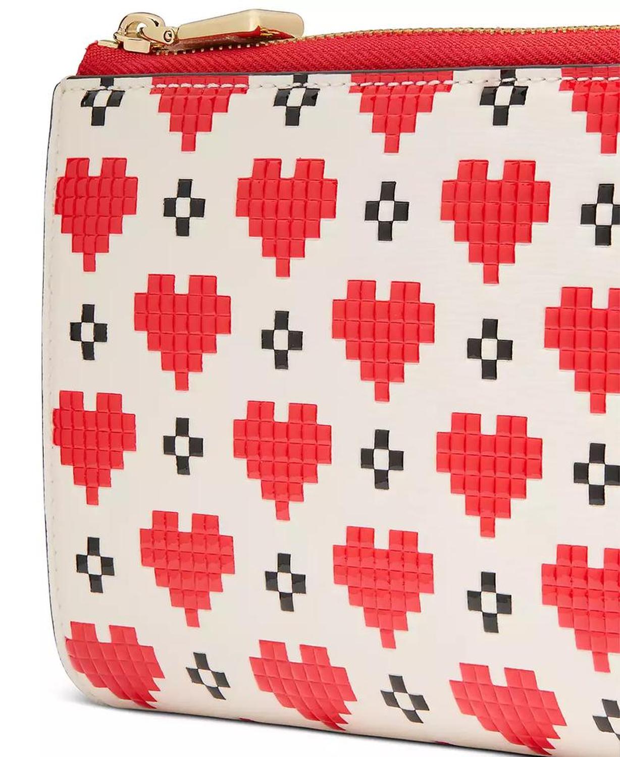 Devin Pixel Hearts Embossed Saffiano Leather Zip-Around Continental Wallet