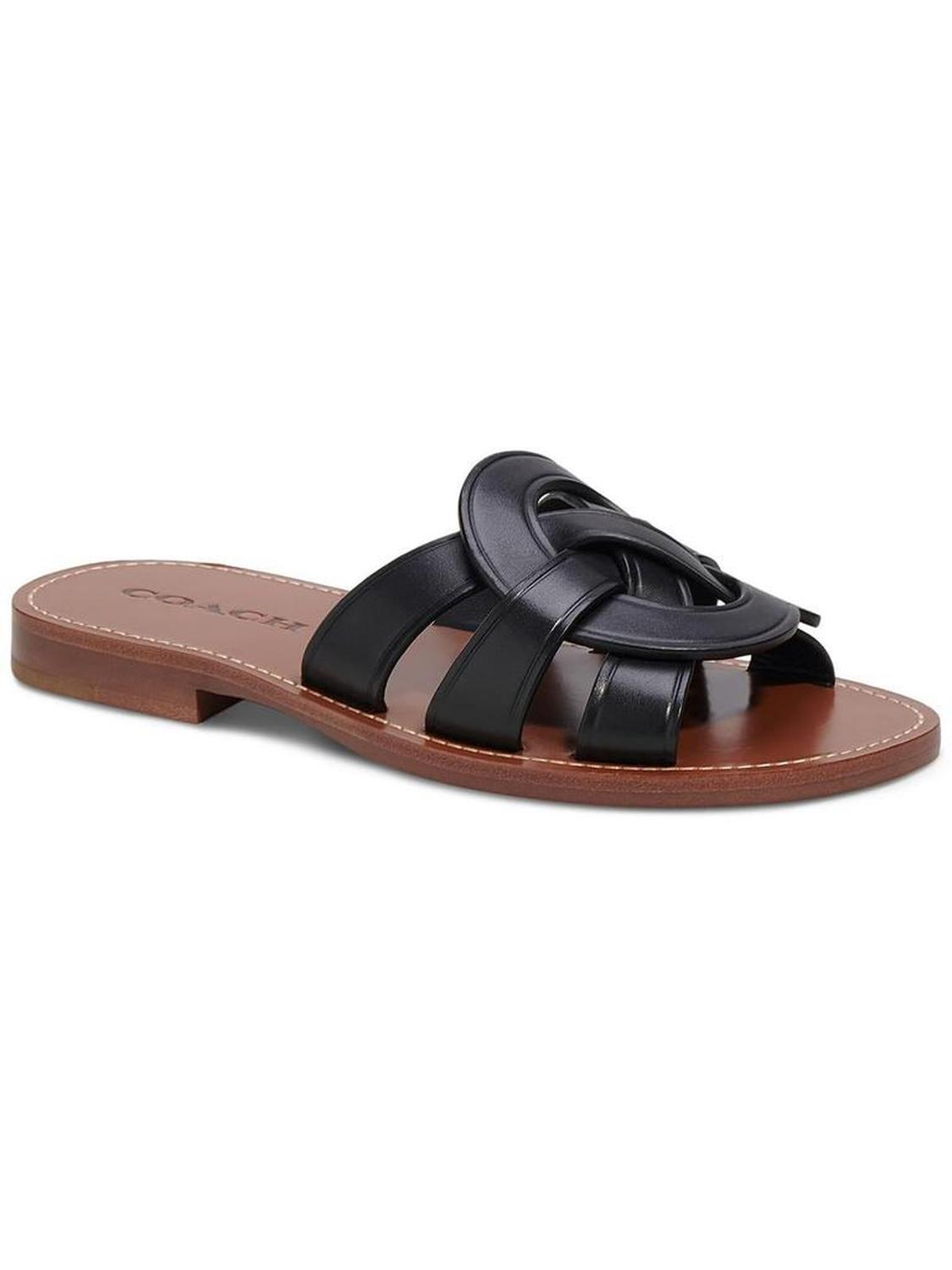 Womens Faux Leather Flats Slide Sandals