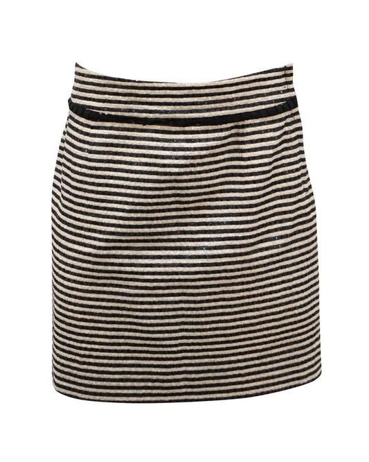 Kate Spade Striped Sequined Skirt in Black and White Silk