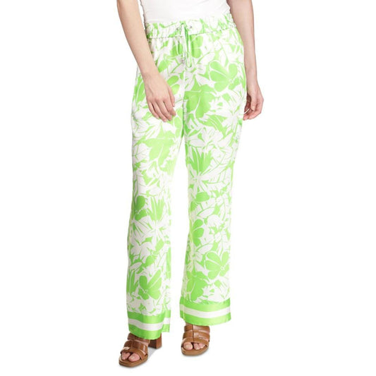 MICHAEL Women's Palm Print Wide-Leg Satin Pants