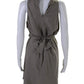 Max Mara Womens Taupe Pleated Embellished Belt Sleeveless Shift Dress