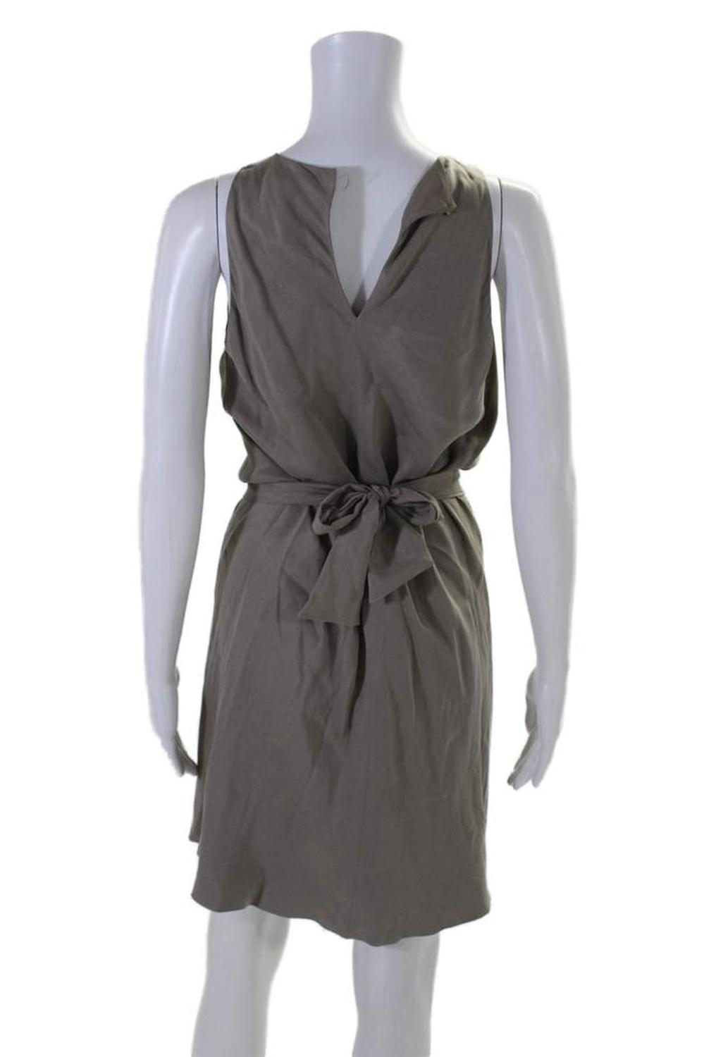 Max Mara Womens Taupe Pleated Embellished Belt Sleeveless Shift Dress