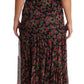 Dolce & Gabbana Elegant Black Silk Floral A-Line Gown