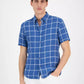 Men's Short-Sleeve Plaid Linen Button-Down Shirt