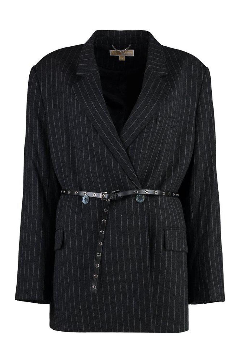 Michael Michael Kors Striped Belted Double-Breasted Blazer